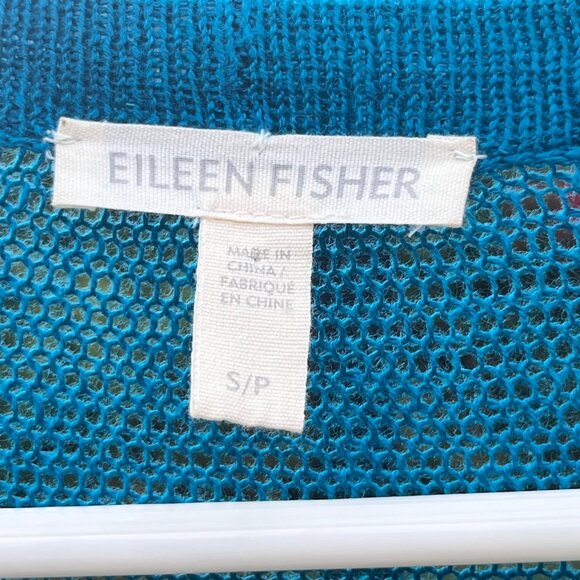 Eileen Fisher 100% Organic Linen Open Front Cardigan Blue Green Size S - Picture 3 of 7
